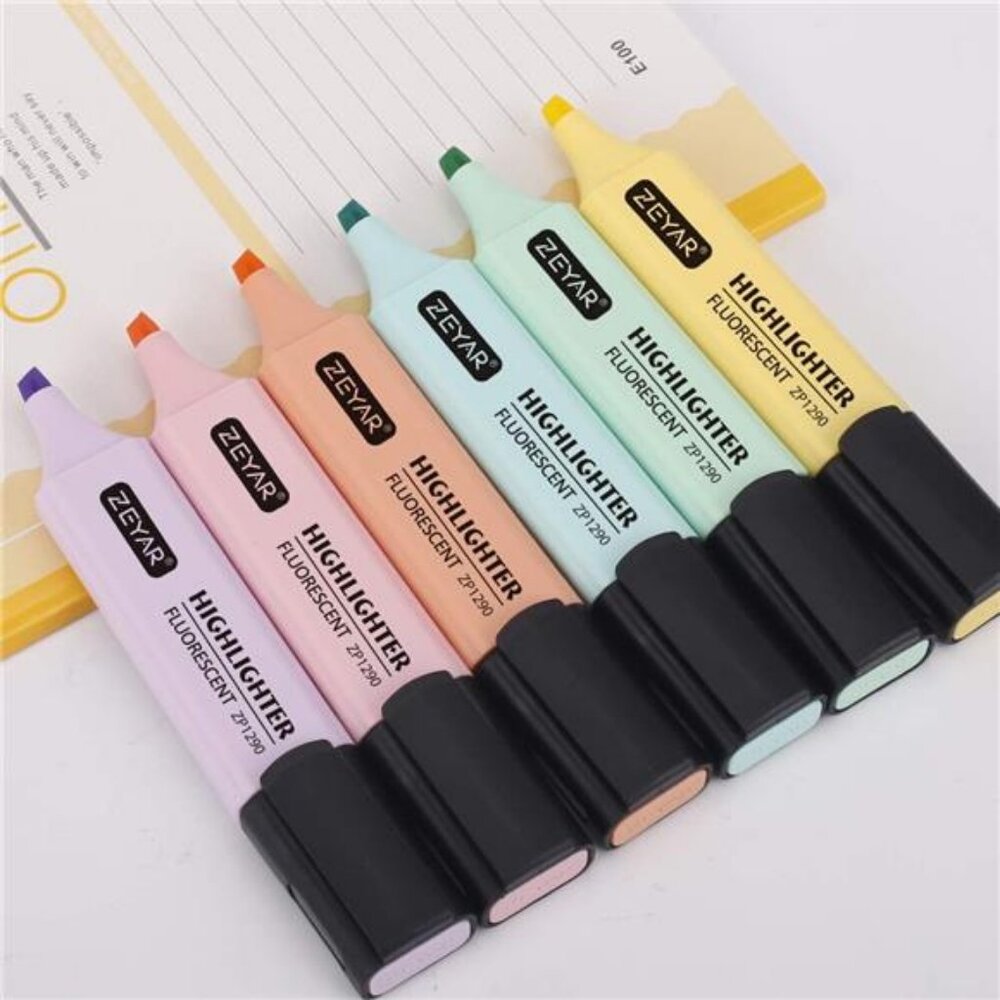 6 Macaron Color Water Based Quick Dry Chisel Tip Marker Highlighter Pen